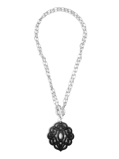 Baroque Resin Pendant Necklace - Silver and black