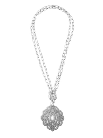 Baroque Resin Pendant Necklace - Silver and gray