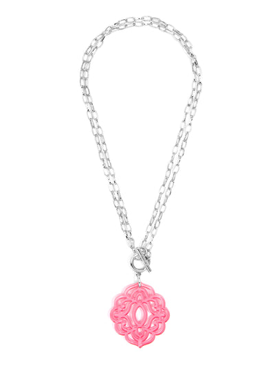 Baroque Resin Pendant Necklace - Sliver and Neon Pink