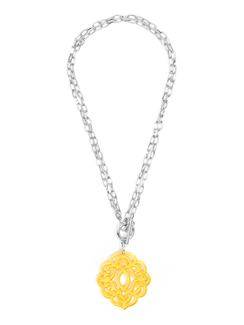 Baroque Resin Pendant Necklace - Silver and Yellow 
