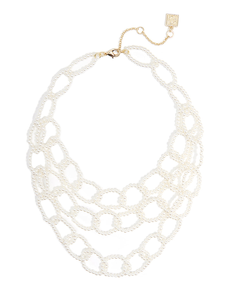 Beaded Pearl Links Collar Necklace - Pearl