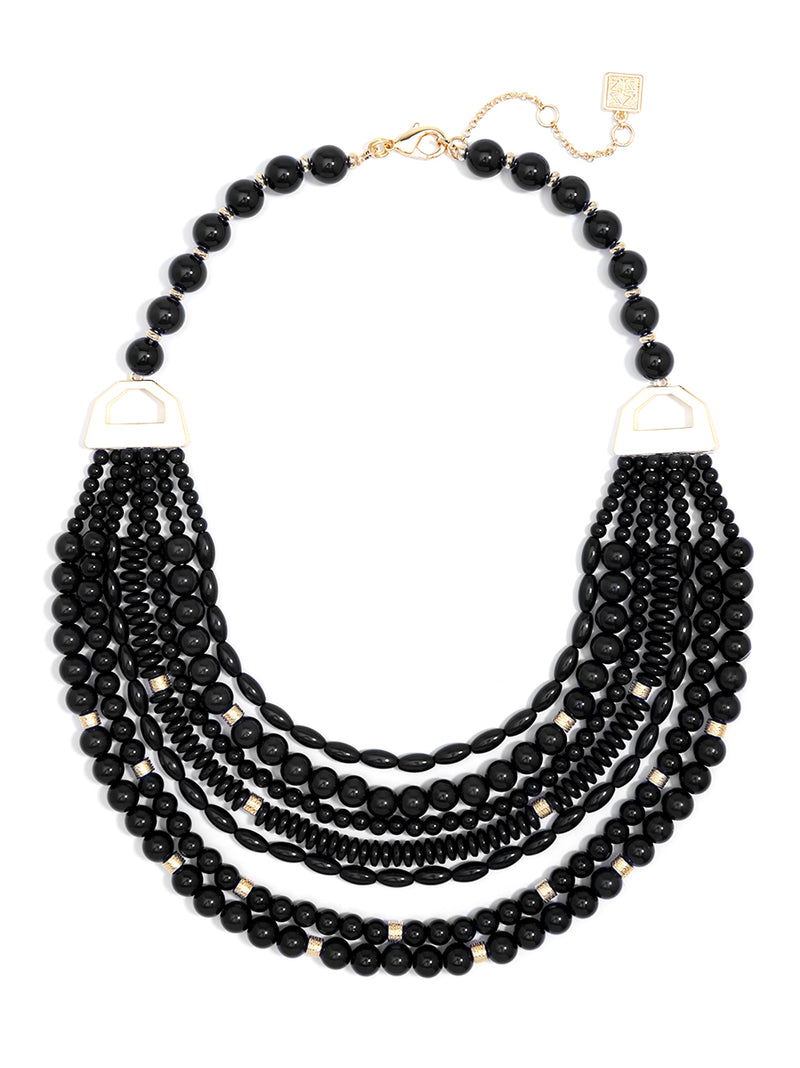Mixed Beads Layered Bib Necklace - Black