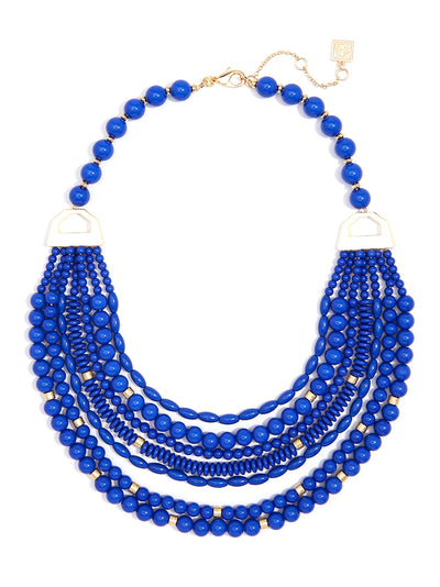 Mixed Beads Layered Bib Necklace - Cobalt