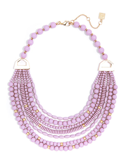 Mixed Beads Layered Bib Necklace - Lavender