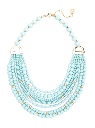 Mixed Beads Layered Bib Necklace - Mint