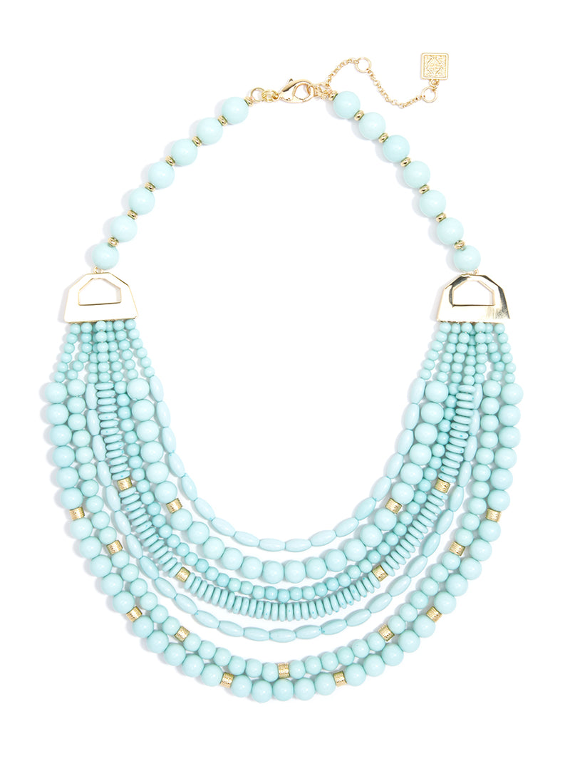 Mixed Beads Layered Bib Necklace - Mint