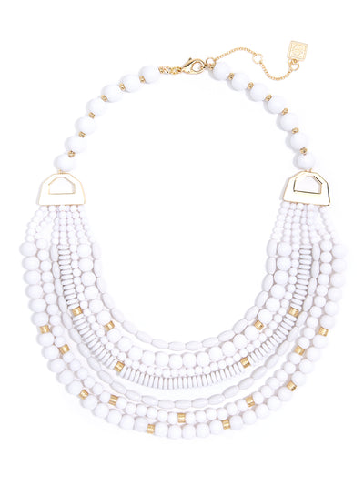 Mixed Beads Layered Bib Necklace - White