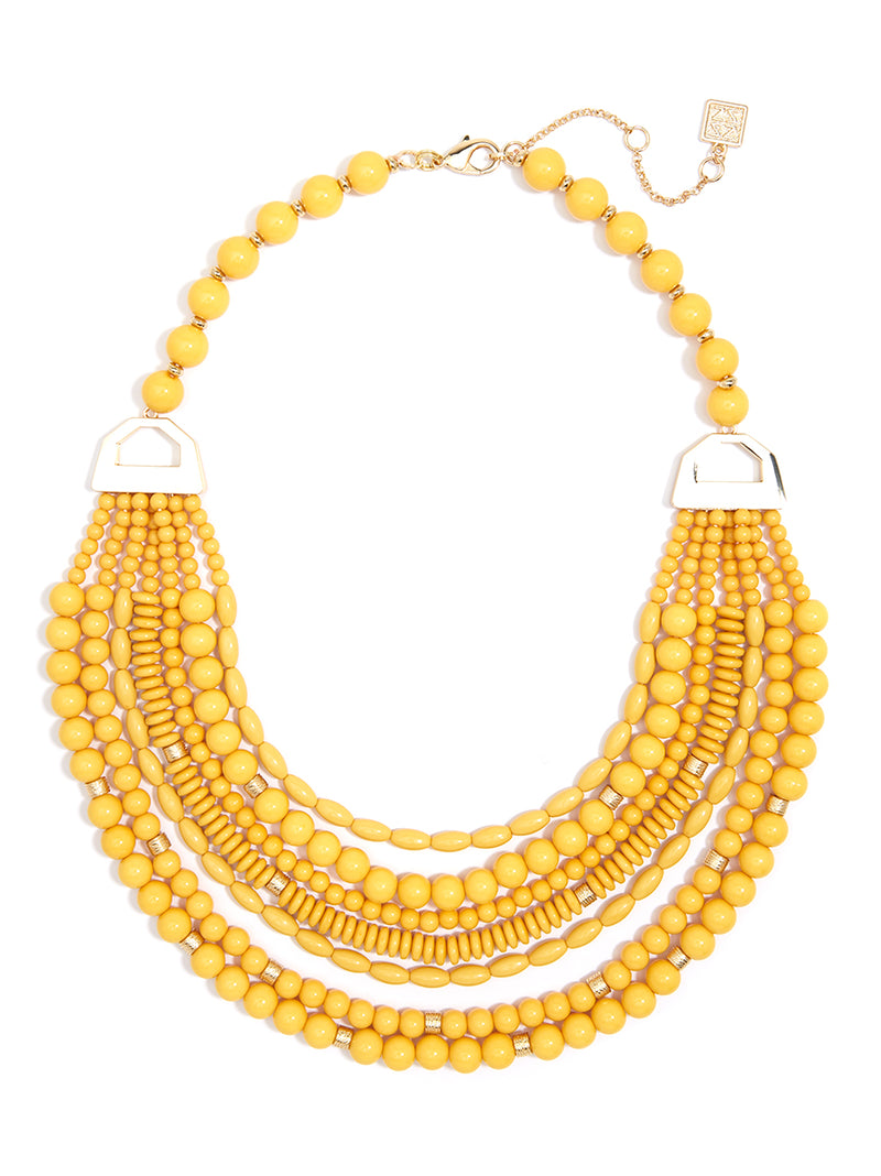 Mixed Beads Layered Bib Necklace - Yellow