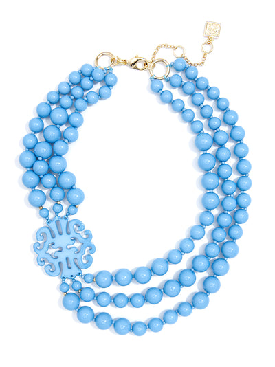 Uptown Swirl Beaded Bib Necklace - Bright Blue