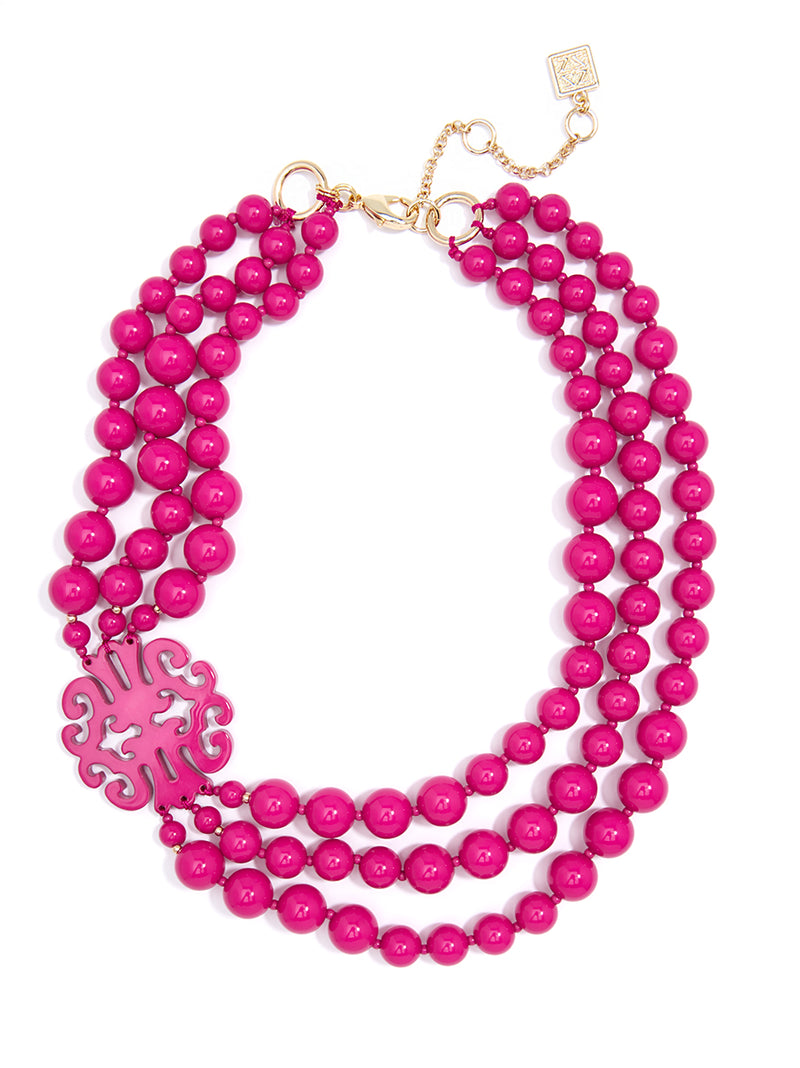 Uptown Swirl Beaded Bib Necklace - Hot Pink