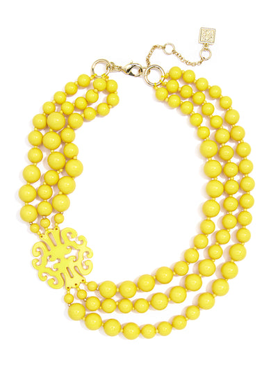 Uptown Swirl Beaded Bib Necklace - Yellow
