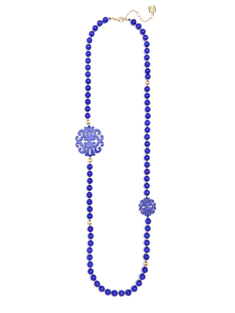 Uptown Swirl Beaded Long Necklace - Cobalt