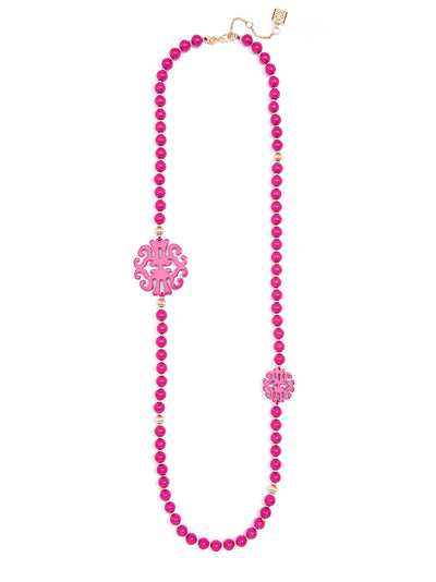 Uptown Swirl Beaded Long Necklace - H.pnk