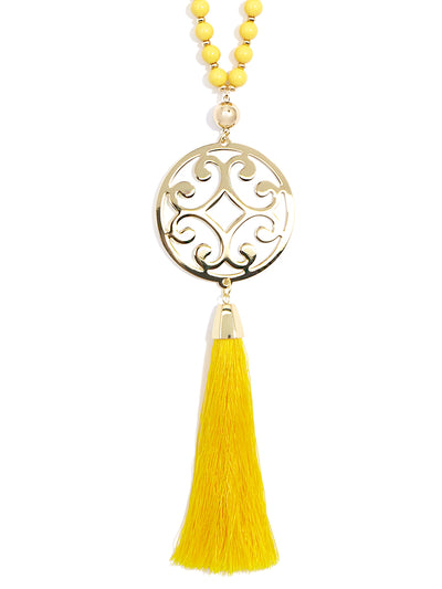 Circle Scroll Metal Pendant Necklace with Tassel - YLW