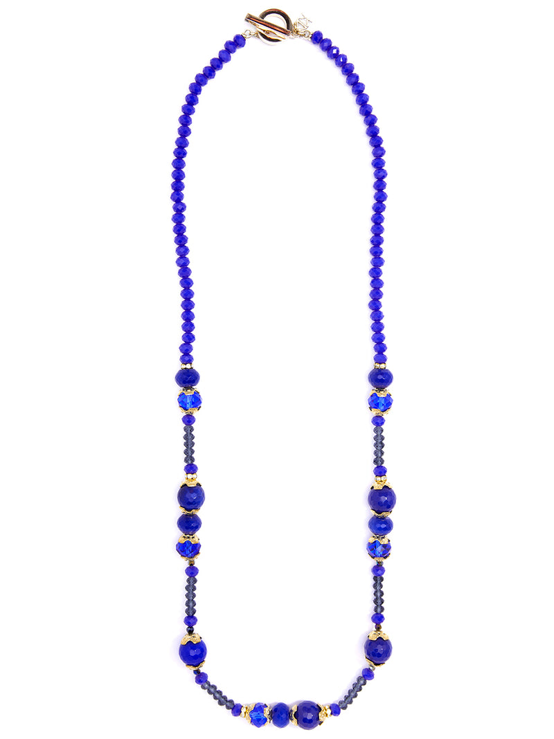 Cobalt Crystal Beaded Long Toggle Necklace
