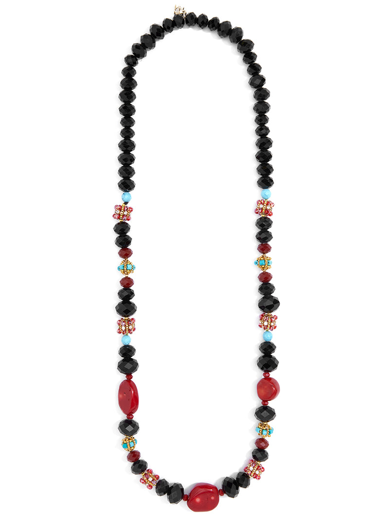 Stone and Chunky Crystal Beaded Long Necklace
