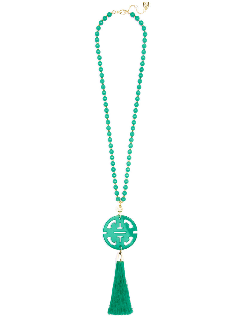 Traveling Resin Pendant Necklace with Tassel - D.GRN