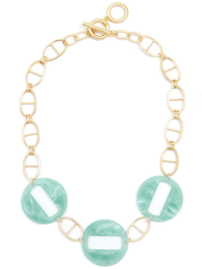 Mariner Chain Collar Necklace with Resin Links - mint