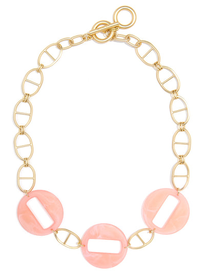 Mariner Chain Collar Necklace with Resin Links - pink