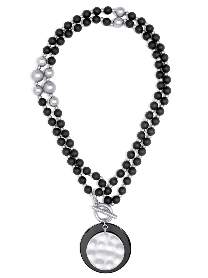 Resin and Matte Coin Beaded Long Necklace - ms/blk