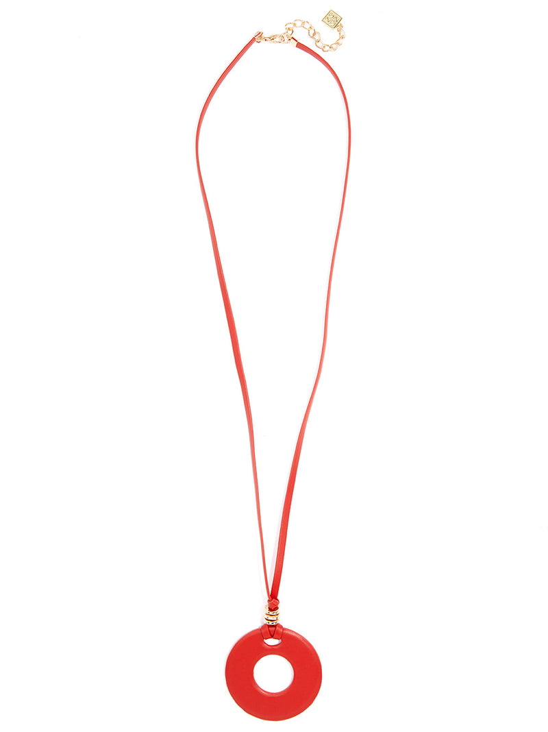Faux Leather Round Pendant Necklace