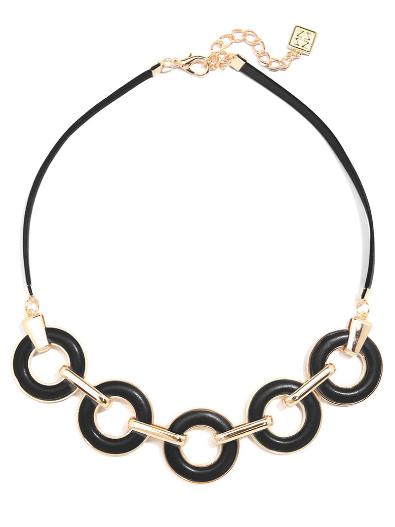 Faux Leather Links Collar Necklace - BLK