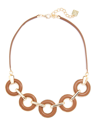 Faux Leather Links Collar Necklace - CLAY