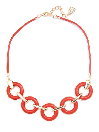 Faux Leather Links Collar Necklace - RED