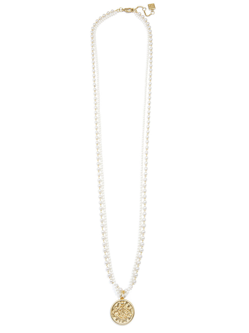 Pearl Long Necklace with Coin Pendant