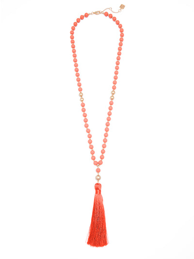 Matte Beaded Necklace with Tassel - COR