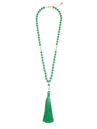 Matte Beaded Necklace with Tassel - D.GRN