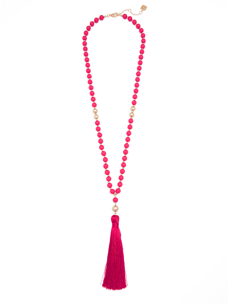 Matte Beaded Necklace with Tassel - H.Pnk