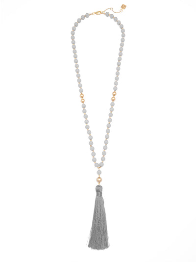 Matte Beaded Necklace with Tassel - L.gry