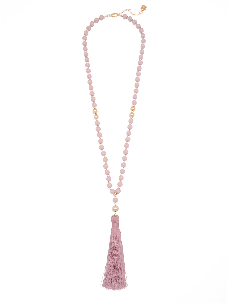 Matte Beaded Necklace with Tassel - ROSE