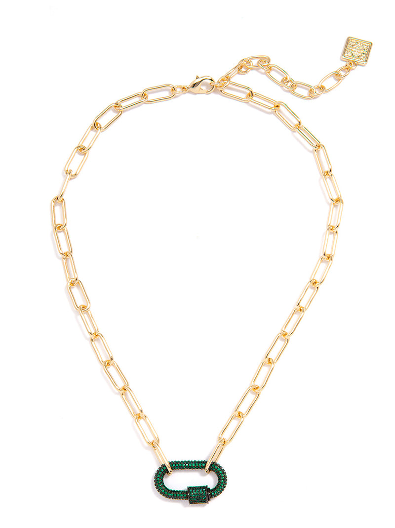 Pavé Diamond Charm Necklace - emerald
