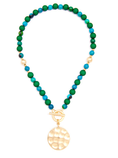 Porcelain & Resin Beaded Charm Necklace - emerald