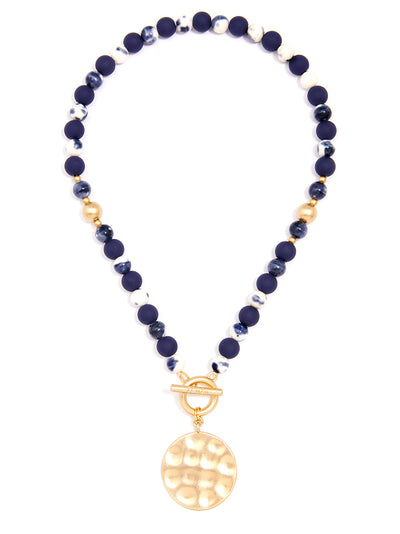 Porcelain & Resin Beaded Charm Necklace - navy