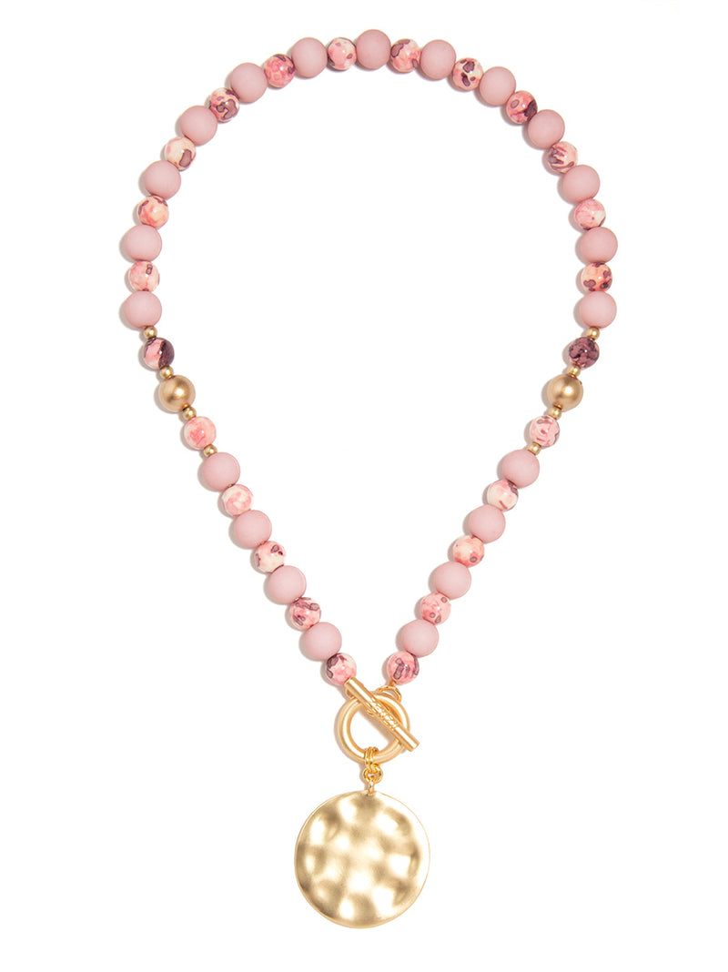 Porcelain & Resin Beaded Charm Necklace - ROSE