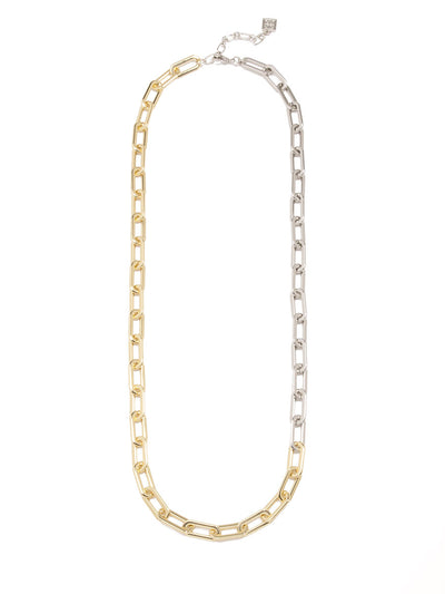 Two-Tone Cable Link Long Necklace - GD/RH