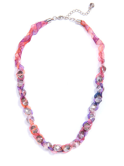 Ombre Ribbon and Crystal Necklace - pur