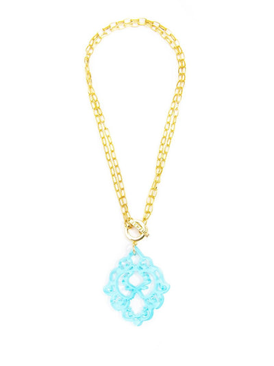 Dare to Deco Pendant Necklace- bright blue