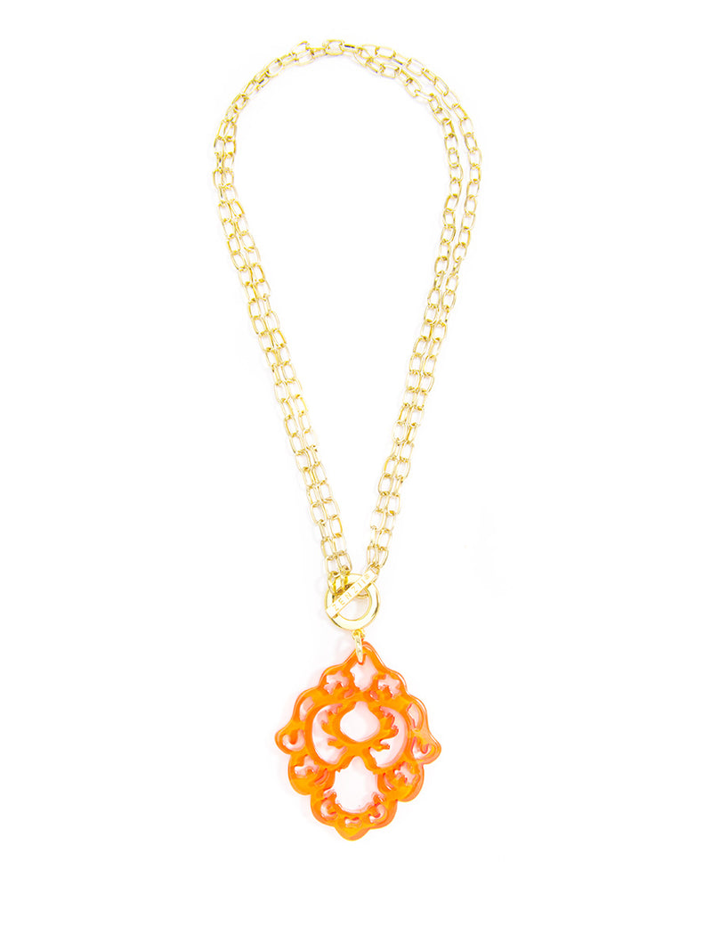 Dare to Deco Pendant Necklace- bright orange