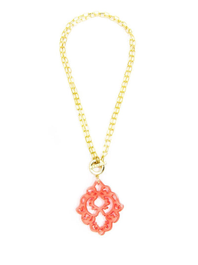 Dare to Deco Pendant Necklace- coral