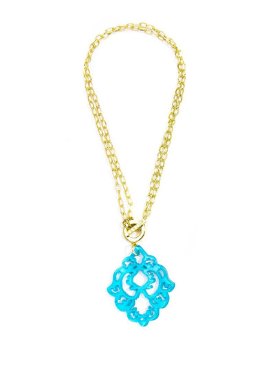 Dare to Deco Pendant Necklace- neon blue