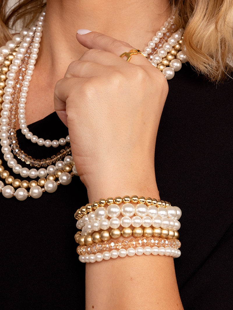 Mixed Bead Layered Stretch Bracelet | Fashion Jewelry