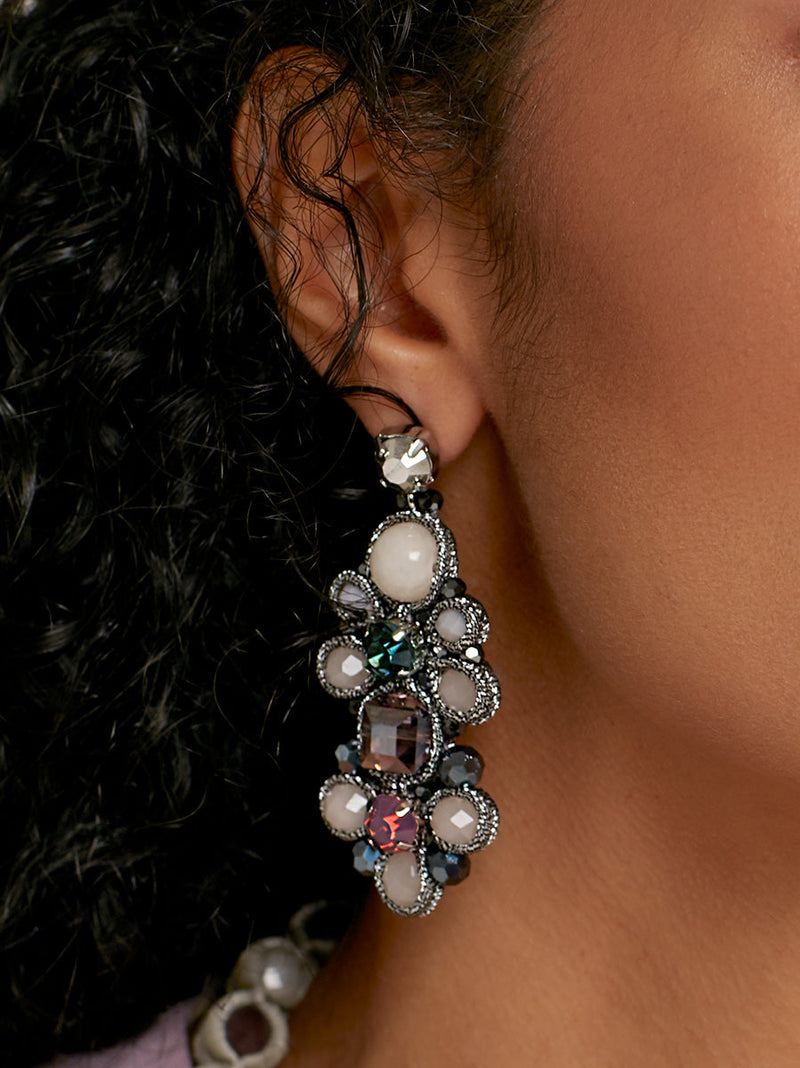 Stacked Crystal Flowers Drop Earring