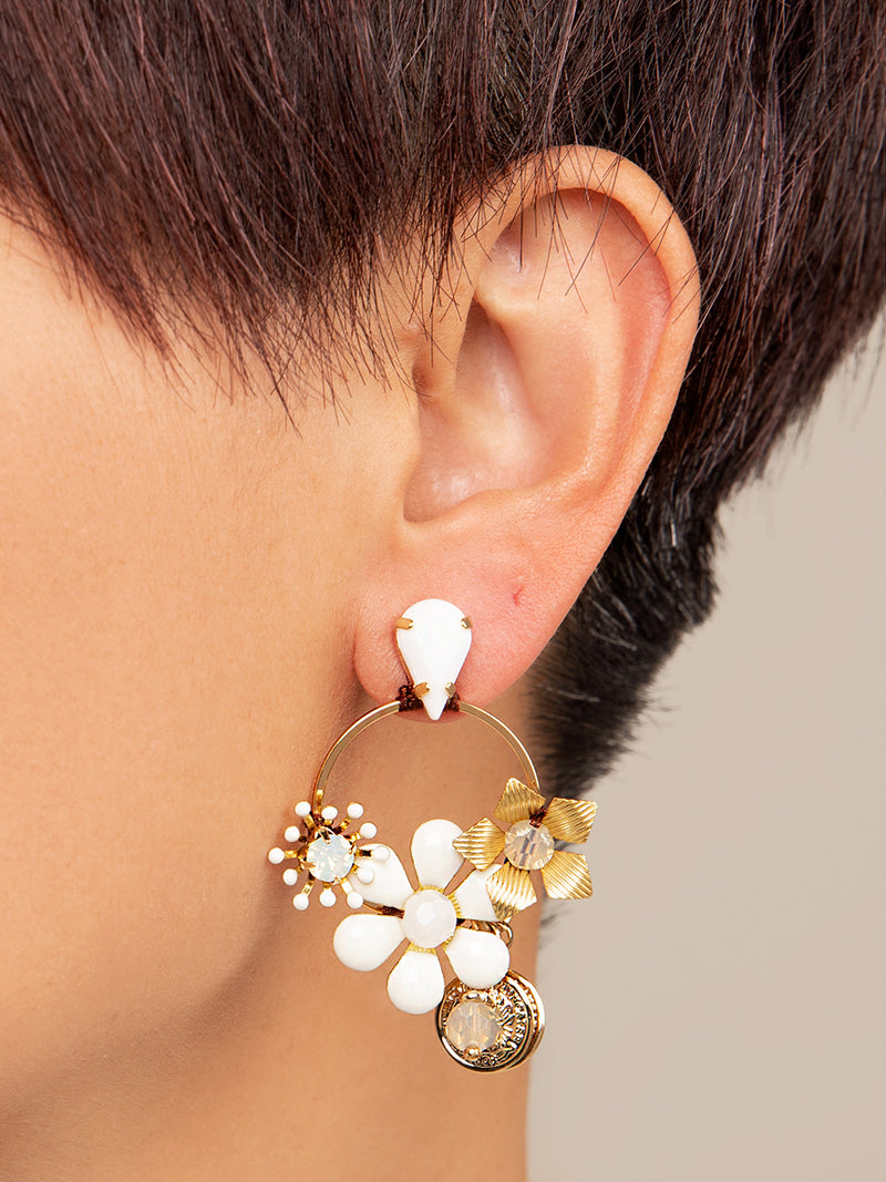 Handmade Flower & Crystal Drop Earring
