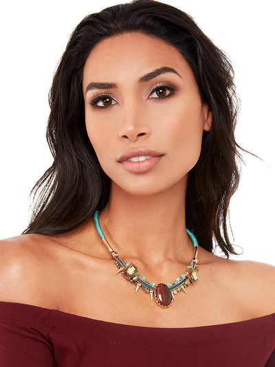 Multi Stone Regions Necklace  - color is Brown | ZENZII Wholesale