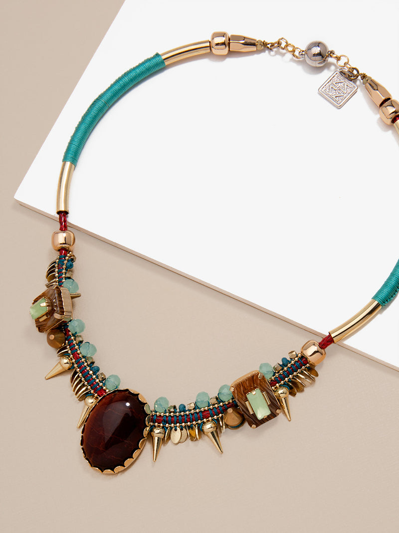 Multi Stone Regions Necklace  - color is Brown | ZENZII Wholesale