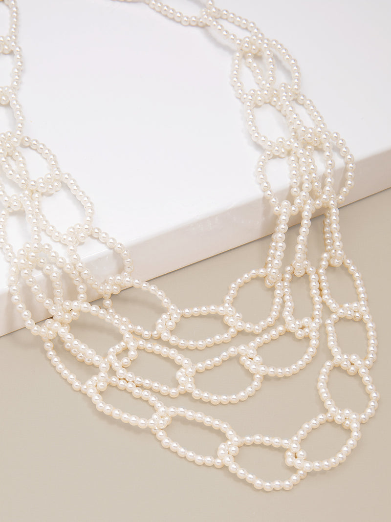Beaded Pearl Links Collar Necklace - Pearl